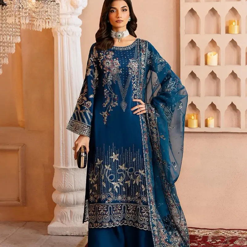 Pakistani Blue Dress Raw Silk Suit for party and formal wear. Beautiful  Luxury Pakistani designer salwar kameez with sequence work. - TikTok Shop