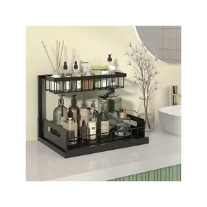 Pull Out Under Sink Storage Organizer, 2-Tier Slide Out Cabinet Shelf, Space-Saving Rack for Kitchen & Bathroom Cabinet