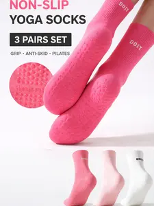 3pairs Simple Solid Color Yoga Socks Fashionable, Comfortable, Breathable, Non slip, Pilates Socks, Rest Letter Printed Casual Socks Suitable for Women's Daily Sports and Fitness Wear