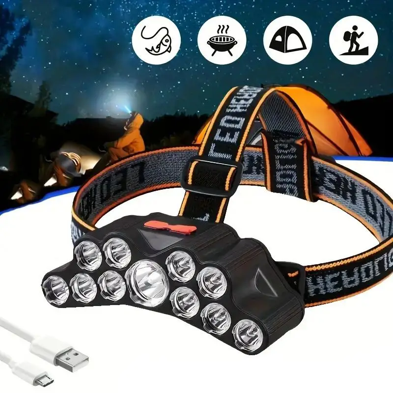 11 LED USB Rechargeable Headlamp, Strong Light Headlamp, Outdoor Camping Light For Night, Men Gifts