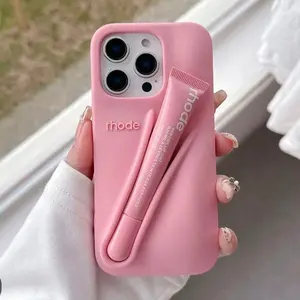 Silicone Phone Case with Lip Gloss Holder Back Stick on Holder for IPhone 17/16/15/14/13 Pro Max Plus 17 Air