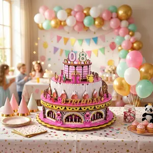 Handmade Real Wood Birthday Cake Decoration, 3D DIY Craft, Cute Style Desktop Decor, Creative Gift, Home Living Room Bedroom Shelf Ornament