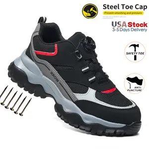 Rotary Buckle Men Work Boots Safety Steel Toe Shoes Indestructible Shoes Anti-smash Puncture-Proof Work Shoes Construction Work Shoes