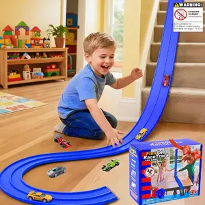 4.5m Anti-gravity Soft Rubber DIY Racing Track For Children Competitive Inertial Car Toy Interactive Educational Track Car Children's Sliding Car Free Rotation Two-player Battle Toy Birthday Gift