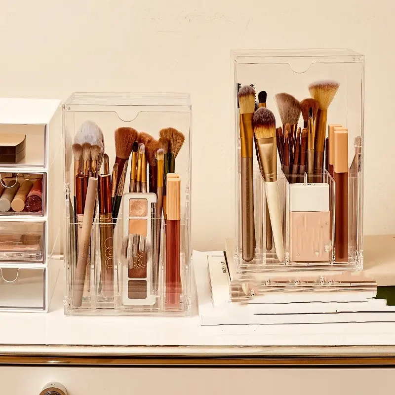 Stackable Makeup Organizer, Large Capacity Clear Cosmetic Storage Box, Dustproof Desktop Holder, Lipstick Rack, Brush Container