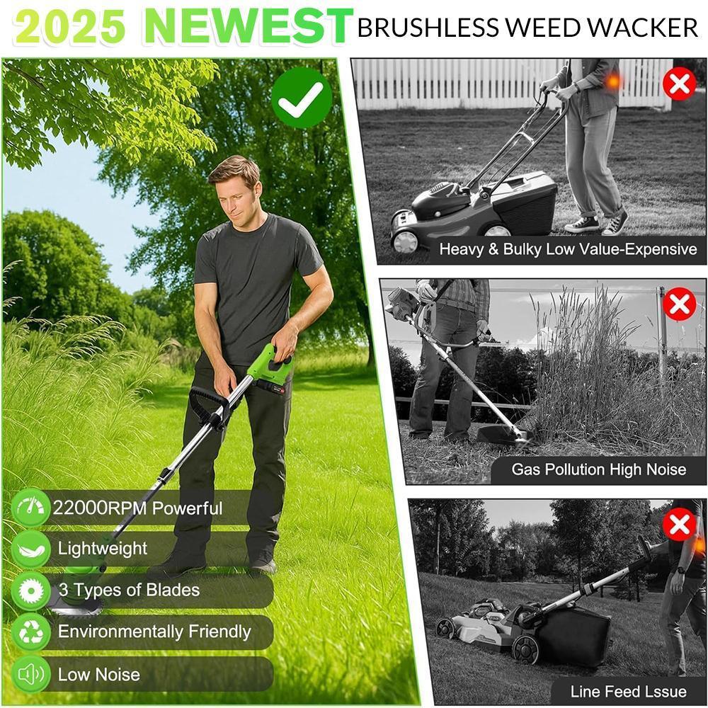 Cordless Weed Wacker with 2 Batteries, Electric Grass Trimmer, Adjustable Height, 90° Rotating Head, Lightweight Lawn Edger,Perfect Gift Ideas