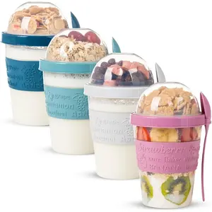 4 Pack Reusable On The Go Yogurt Parfait Cups, Breakfast Containers with Lids and, Perfect Jars for Overnight Oats Cereal Granola Oatmeal Smoothies and Snack Prep