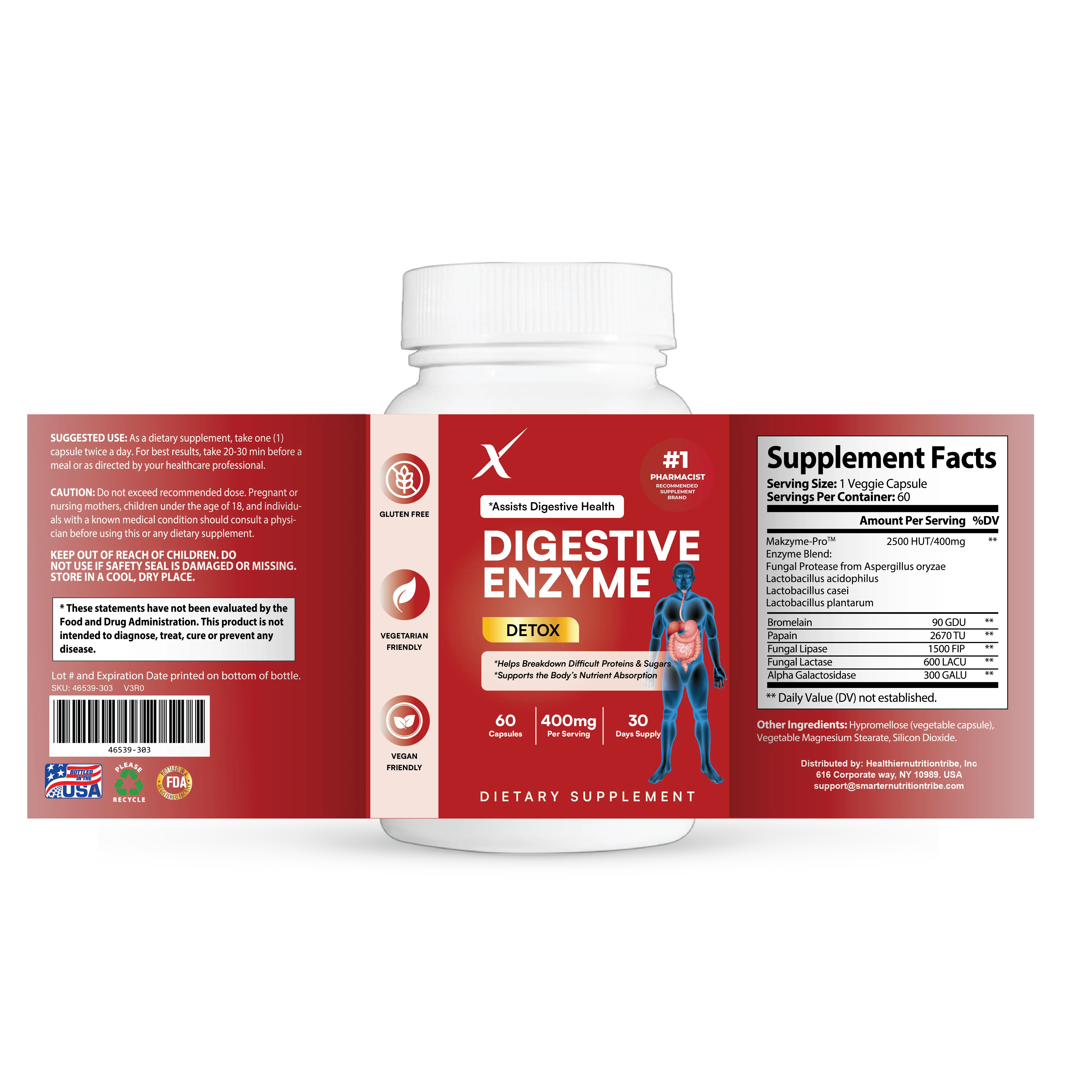 Xcentials Digestive Enzyme Supplement 400mg 60 Capsules Detox Formula for Enhanced Nutrient Absorption & Gut Health Support Natural Healthcare Fitness Dietary Edible Bathroom Vitamin
