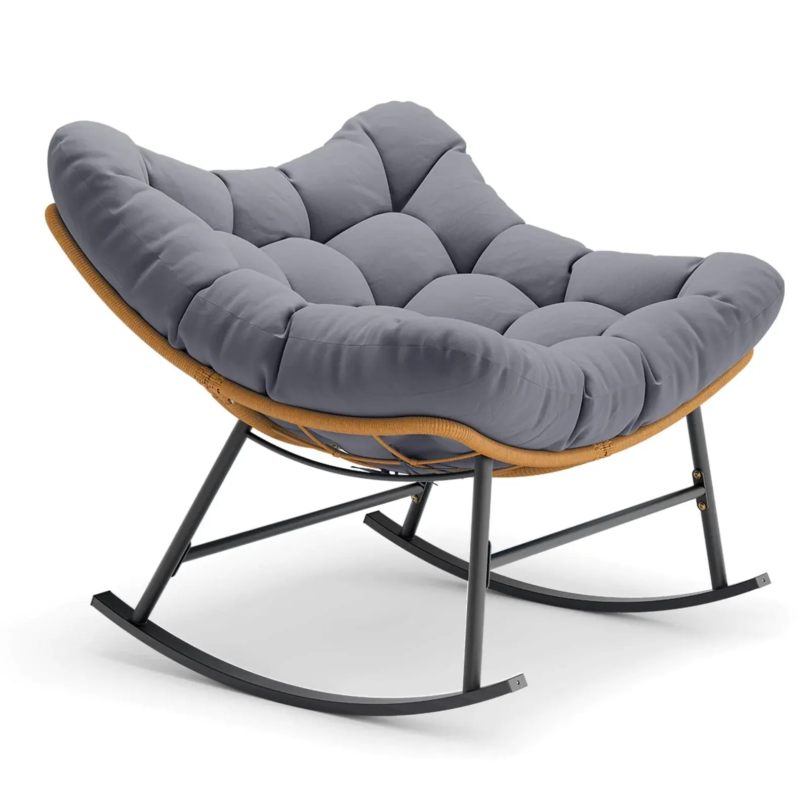 Outdoor Rattan Rocking Chair with Thick Cushion Grey