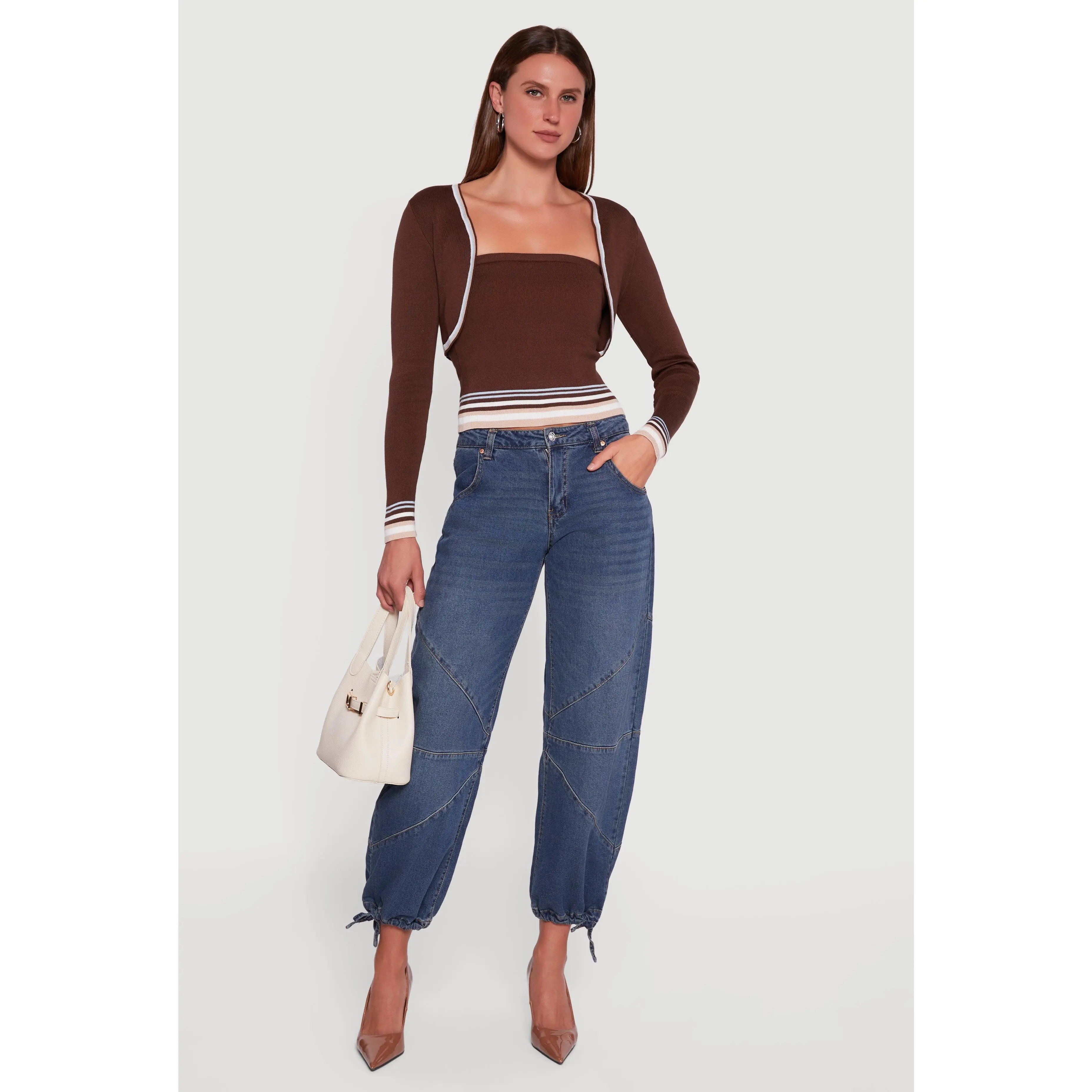 Contrast Trim Bolero Cardigan and Sweater Tube Top