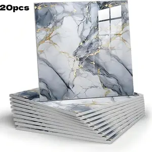 20 pieces of marble directly attach splash-proof panels for waterproofing bathroom wall panels, suitable for attaching tiles, PVC foam wall panels apply to kitchens, bathrooms, living rooms, Marble backsplash wallpaper