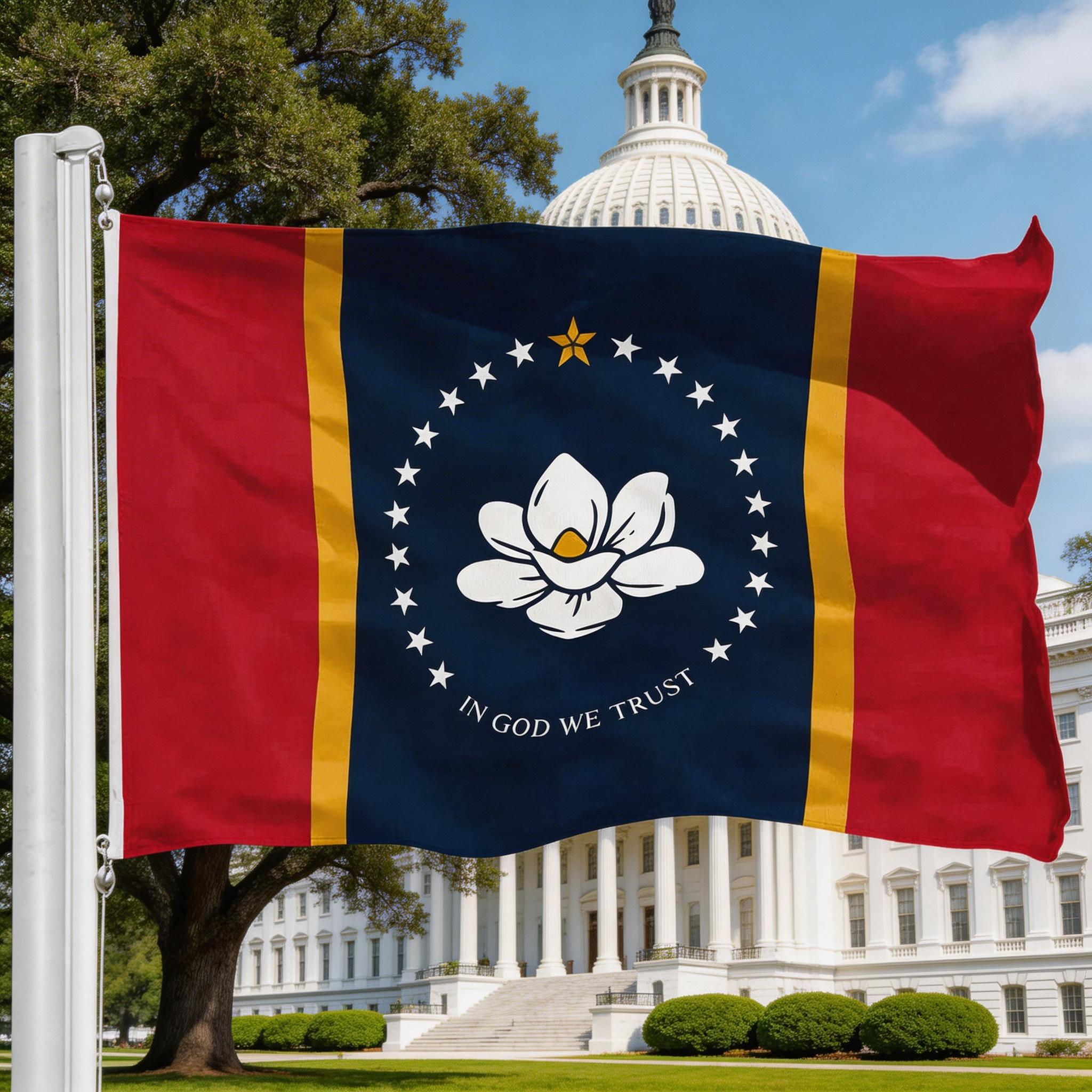 Mississippi State Flag 2020 Version| 3x5 feet| Printed 150D, Indoor/Outdoor, Vibrant Colors, Brass Grommets, Quality Polyester, Much Thicker More Durable Than 100D 75D Polyester
