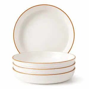 7/8-Inch Ceramic Plates Set of 4, White Round Salad and Dessert Plates, Stackable Ceramic Dinnerware Plates for Kitchen, Pasta, Snacks and Daily Meals