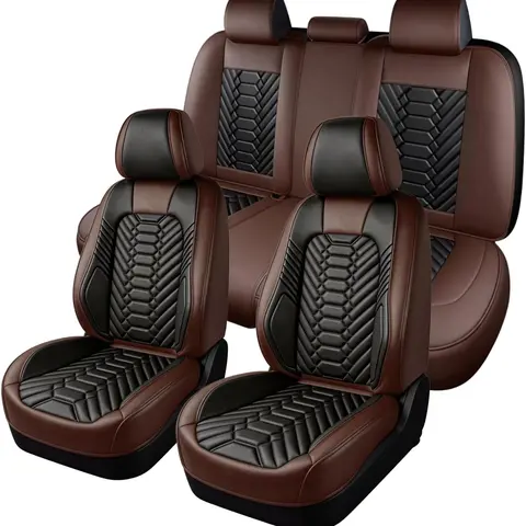 for Chevrolet Chevy Silverado 2007-2023 2024 2025 2026 Seat Covers & GMC Sierra 1500 2500 3500: Waterproof Leather Seat Covers with Comfort Lumbar Support(Full Set/Black&Grey) # Back To School