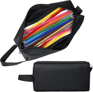 Pencil Case, Large Capacity Pencil Pouch, Stationery Organizer Bag for Office College School,  Bag For Teens Adults, Black