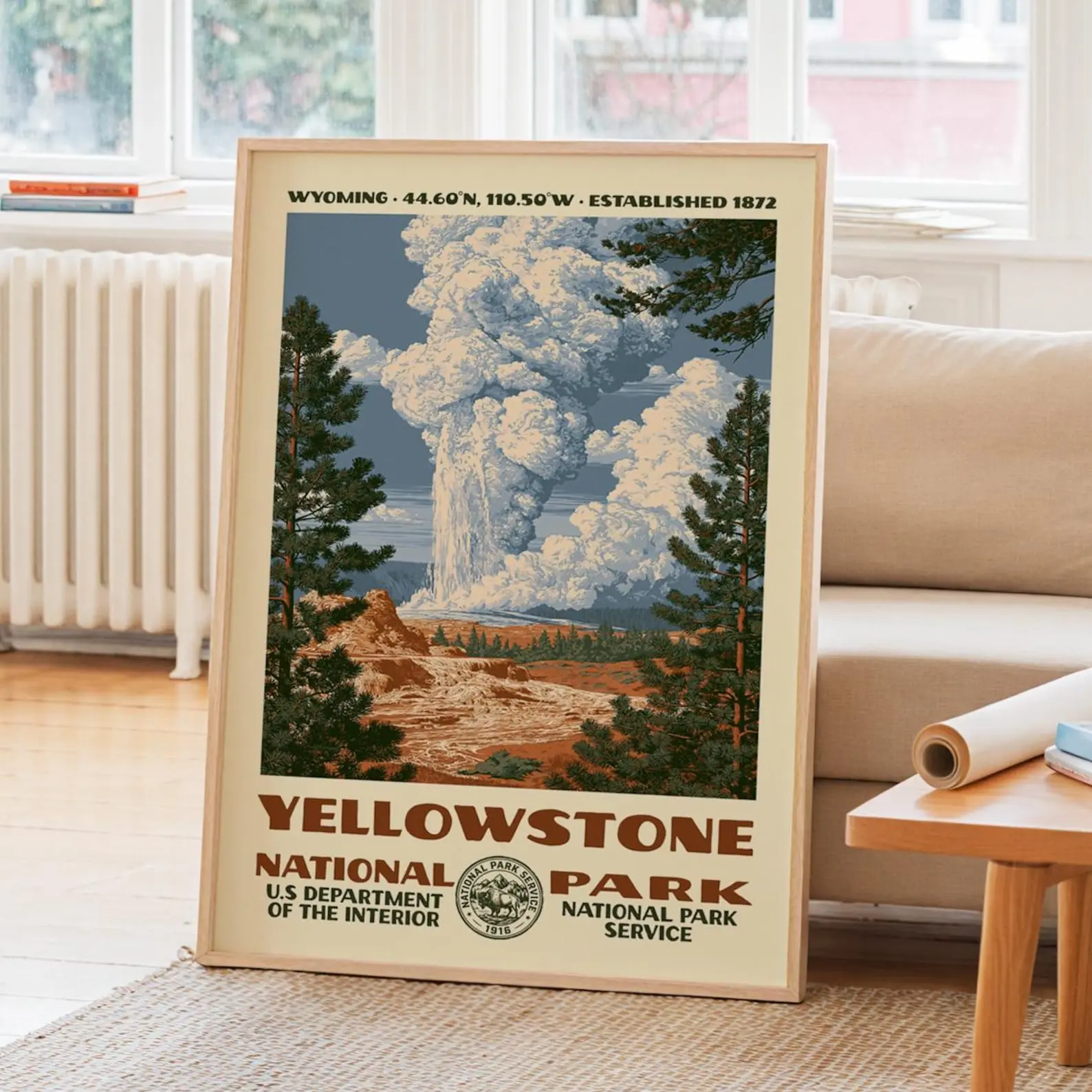 Yellowstone National Park Glossy Poster | Vintage WPA Landscape Wall Art | Retro Travel Decor