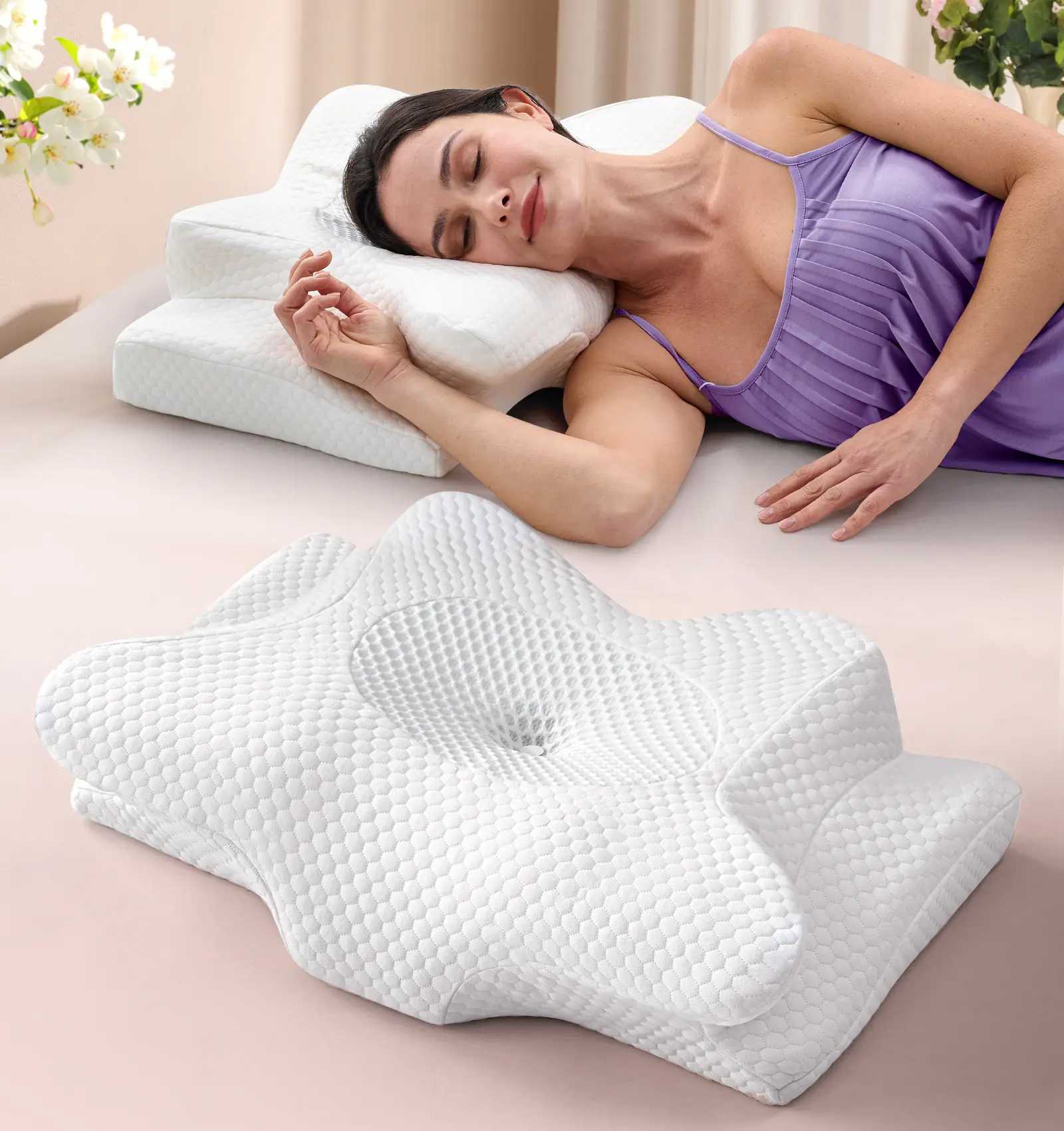 Emircey Contour Memory Foam Pillow, Soft Breathable Contour Bed Pillow for Sleeping, Gift for Family and Friends