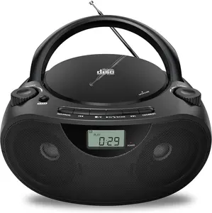 Portable CD Player  Boombox with AM/FM Radio, USB, AUX-in, Headphone Jack, CD-R/RW & MP3-CD Compatible, Stereo Sound with Bass Boost, AC/ Operated  Black