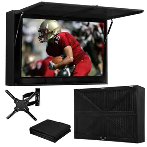 Avocahom Outdoor TV Enclosure, Solid Wood Outdoor TV Cabinet with 600D Waterproof Cover, Outdoor Television Hard Cover & Up-Flip Door, Outdoor TV Stand for Patio with Wall Mount Bracket
