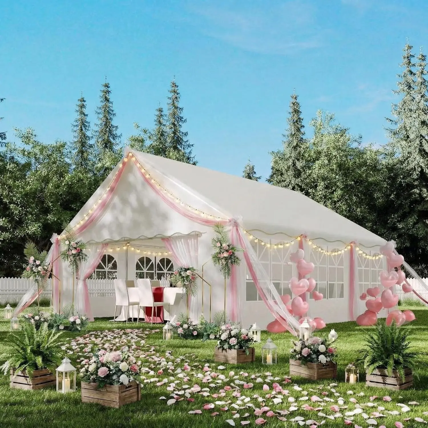 20'X20' White Wave Edge Party Tent | Heavy Duty Outdoor Wedding Gazebo with Removable Sidewalls, Water/UV Resistant Event Canopy for BBQ & Parties