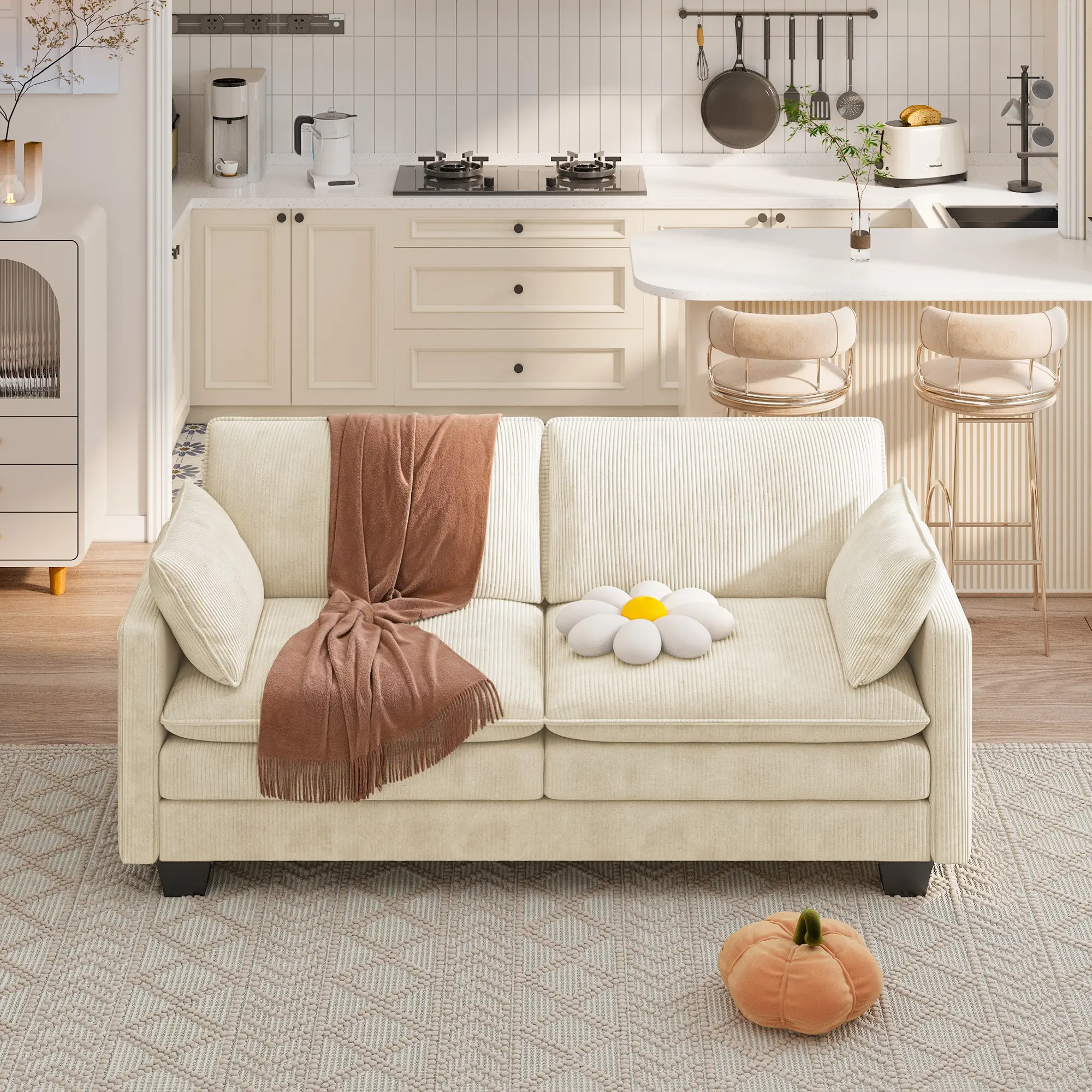 Gizoon 75” Cloud Loveseat with Comfy Double Layer Upholstered Cushion 2 Seater Modern Overstuffed Love seat Couch with Removable and Washable Corduroy Fabric for Living Room or Small Places