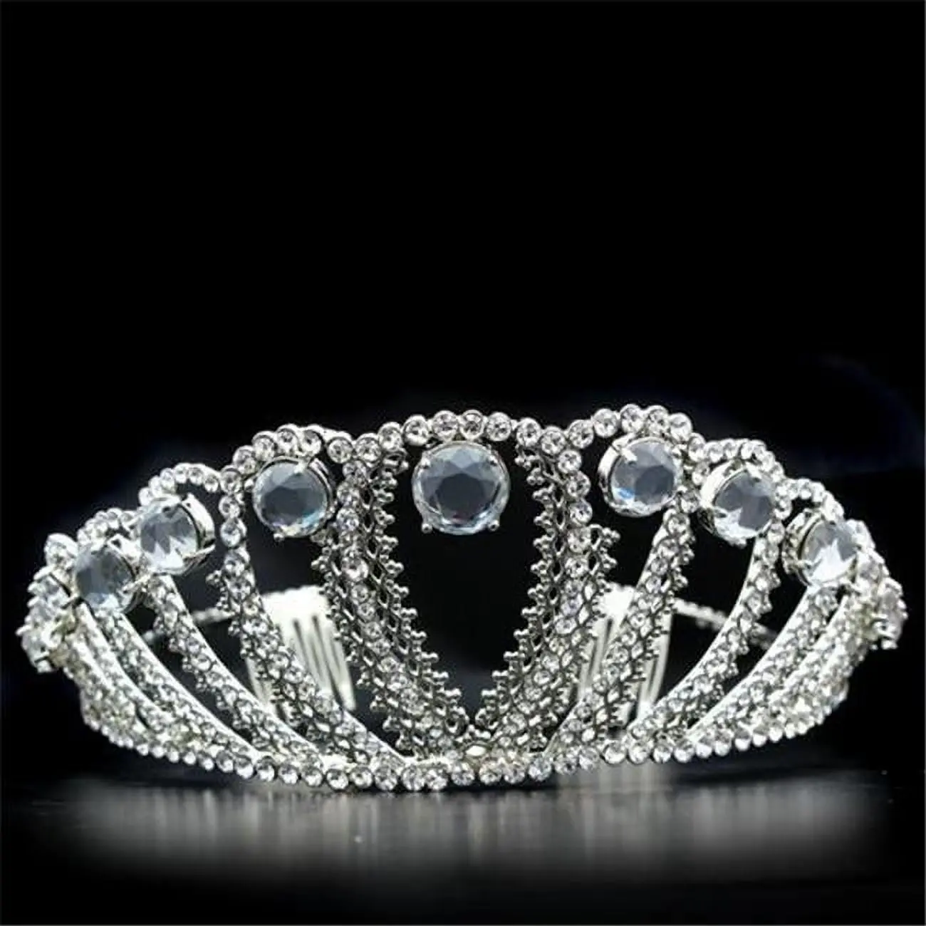 212 MAIN Women's Crown-Shape Imitation Rhodium Brass Tiara & Hair Clip - Top-Grade Crystals, Brass Base, Special Occasion Costume Accessory