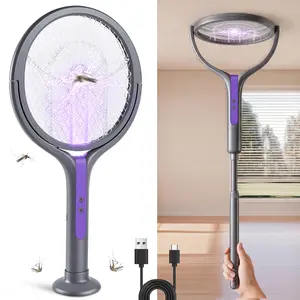 LMMAKE Electric Fly Swatter & Bug Zapper 2800V Rechargeable Mosquito Killer Racket with UV Light Telescopic Handle Safety Mesh Indoor Outdoor Insect Trap