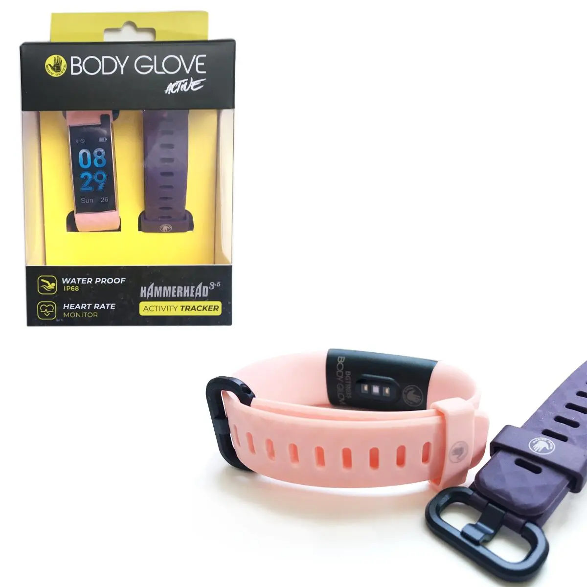212 MAIN Wearable Heart Rate Monitor Fitness Tracker - Durable Silicone, Waterproof for Swimming, Pink Watch with Colorful Bands + 1 Extra Purple Strap