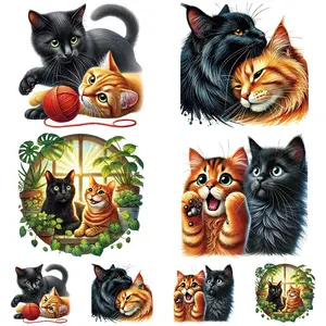 Cute Cat Heat Transfer Stickers, 8pcs Washable DIY Crafts Fashion Patches, Perfect for Hoodies, T-Shirts, Jeans, Hats, Bags, Decoration