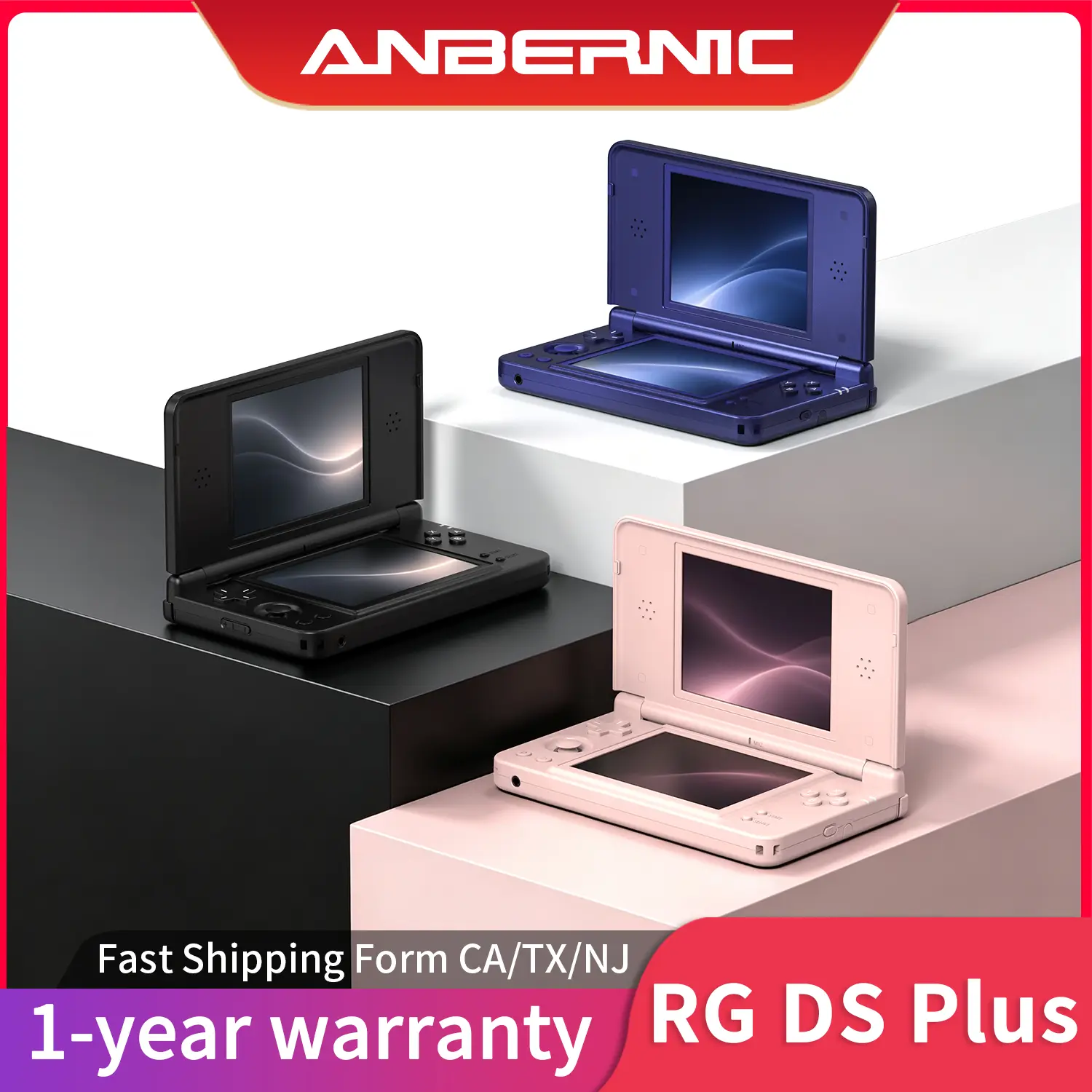 ANBERNIC RG DS Plus Folding Handheld Gaming Console - RK3568 Linux System, Hall Joystick, Dual 4.3-inch OCA Full Touch Screens, 4000mAh Battery, for Retro Gaming Setup (Joystick/Portable Handheld Games Consoles)