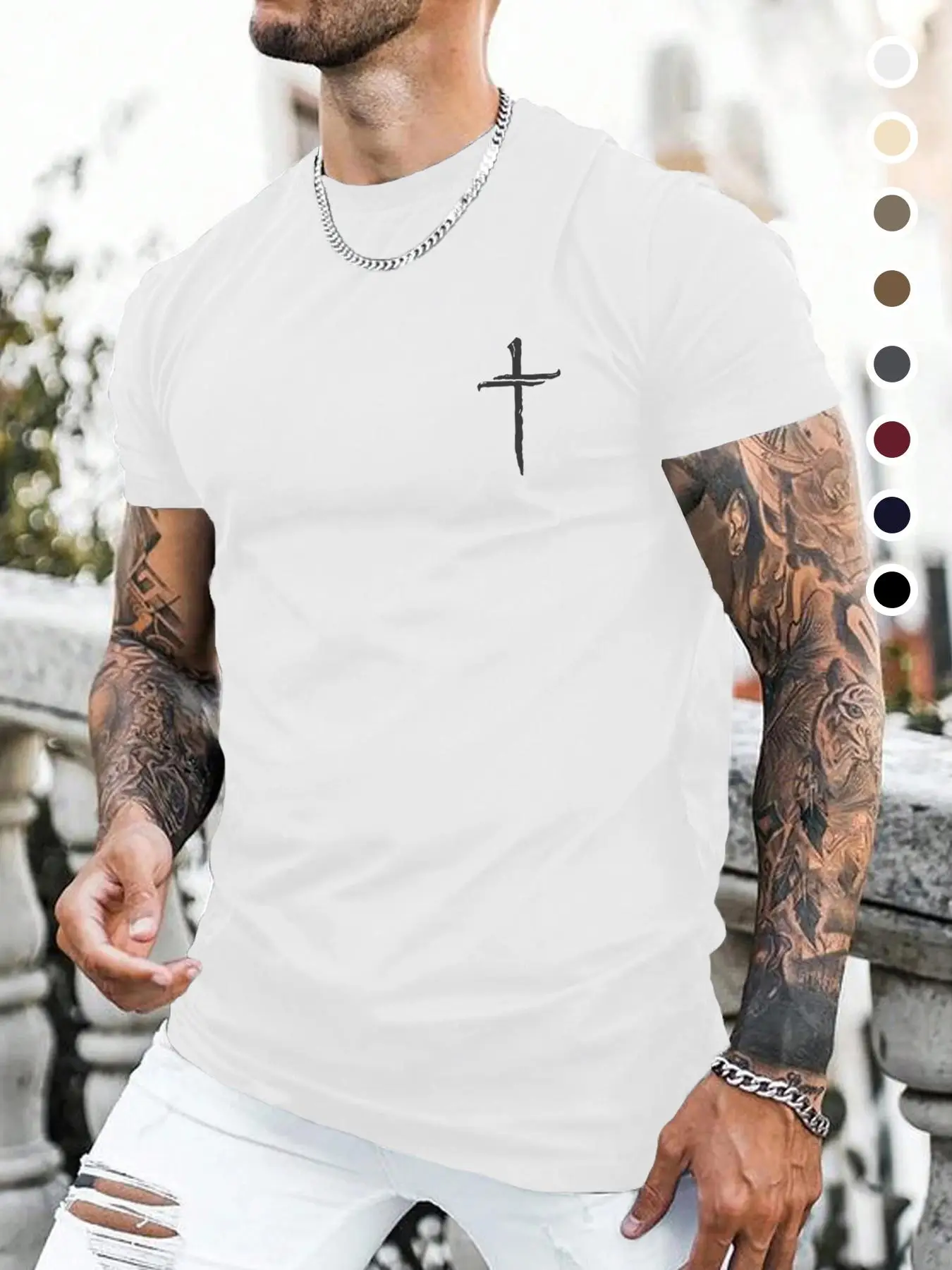 Men's Graphic Print Round Neck Tee, Summer Clothes, Regular Fit Casual Short Sleeve T-shirt for Summer, Fashion Men's Top for Daily Wear