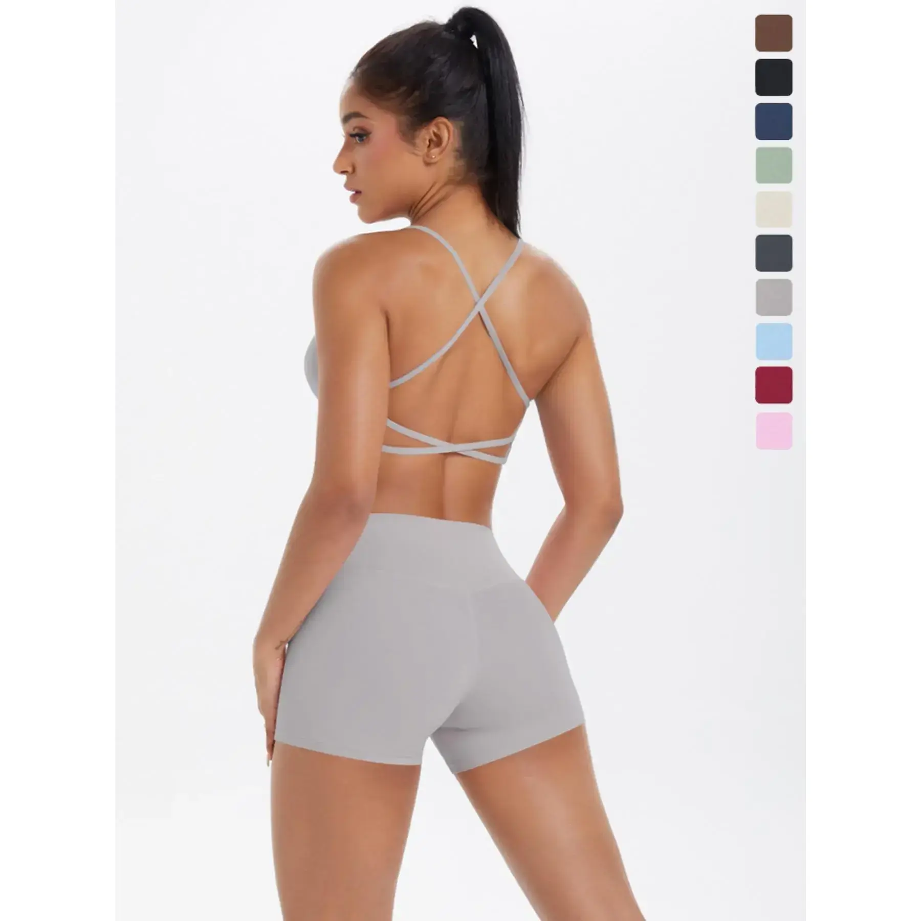 Women's Solid Crop Sports Bra & High Waist Short Leggings Set, Sporty Casual Outfits for Yoga Gym Workout Running, Women Tracksuits for Summer, Cute Workout Outfits, Athleisure Wear, Gym Workout Clothes, Sports Bra ShortsGift Women's Solid Crop Sports Bra & High Waist Short Leggings Set, Sporty Casual Outfits for Yoga Gym Workout Running, Women Tracksuits for Summer, Cute Workout Outfits, Athleisure Wear, Gym Workout Clothes, Sports Bra ShortsGift