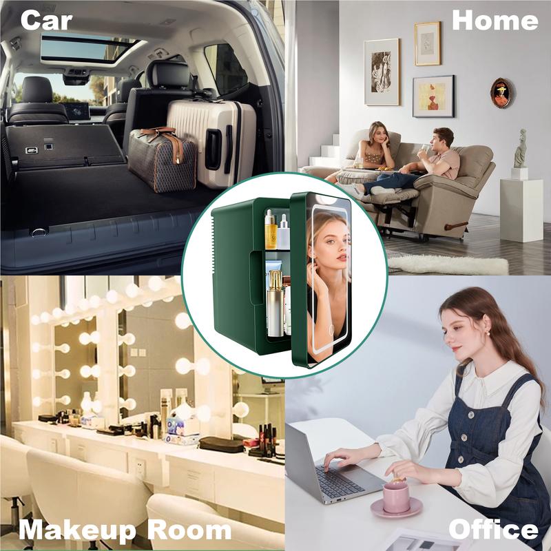 iceBLUE Mini Skincare Fridge (6 Liter/8 Cans) with Dimmable LED Light Mirror, Cooler and Warmer for Refrigerating Make Up, Skin Care and Food, Portable Personal  Fridge for Bedroom, Office and Car, Green skincare mini  brands  fridge Beauty Refrigerator