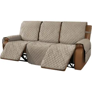 Recliner Sofa Slipcover Couch Covers for 3 Cushion Couch, Non Slip Reclining Sofa Cover with Elastic Straps, Pets (3, Khaki/Beige) (MMCLKR03C4), 22"D x 92"W x 51"H