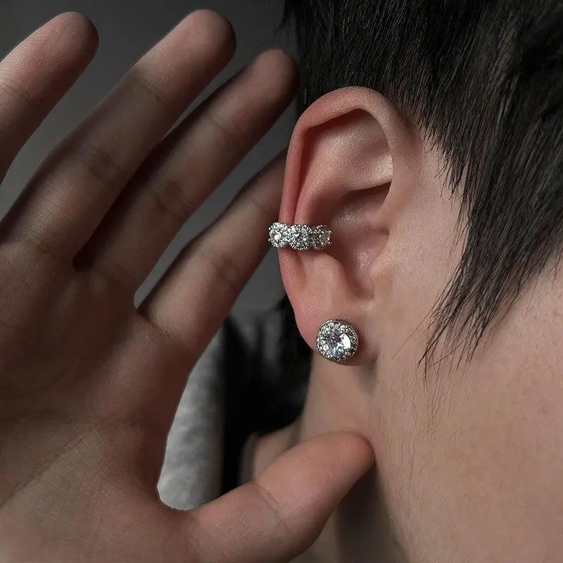 UURIEL 3A+ Zircon Clip-On Earcuff Jewelry - Unisex, Adjustable, Piercing-Free Snap-On Artificial Gem Accessory for Daily Wear, Parties, Ideal Stack Gift Option