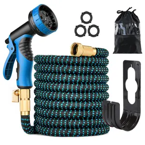 100FT Expandable Garden Water Hose with 10 Function Nozzle and Hose Hanging Hook for Efficient Watering
