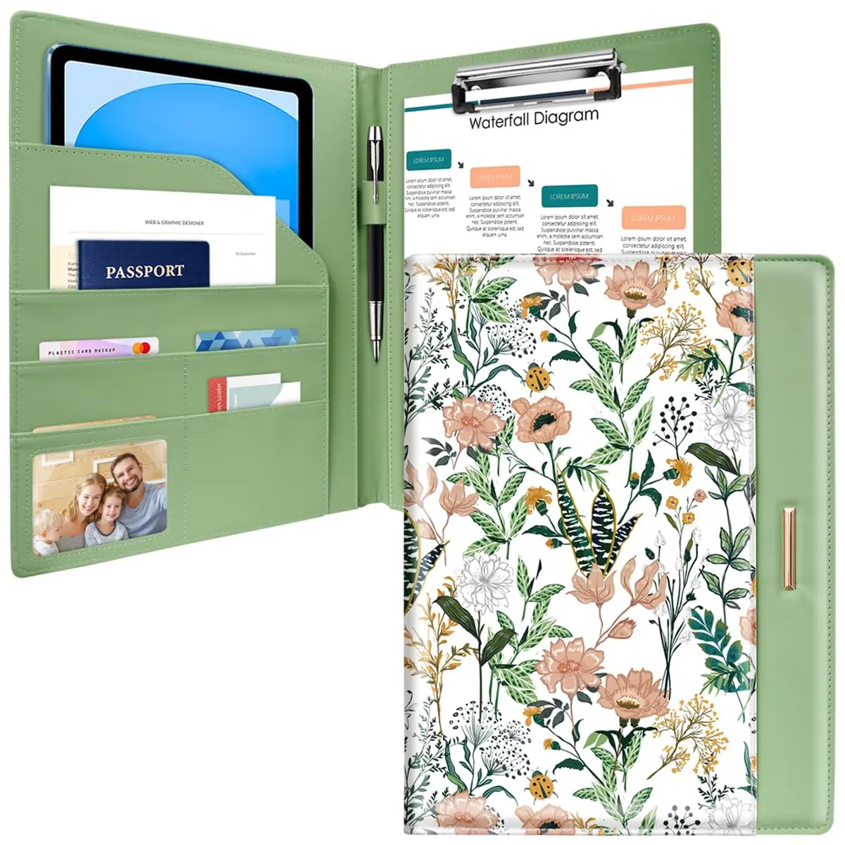 Padfolio/resume Portfolio Folder For Women Men   Cute Chic Padfolio Cover Conference/legal Document Organizer With Letter/a4 Size Clipboard Sleeve White Flower