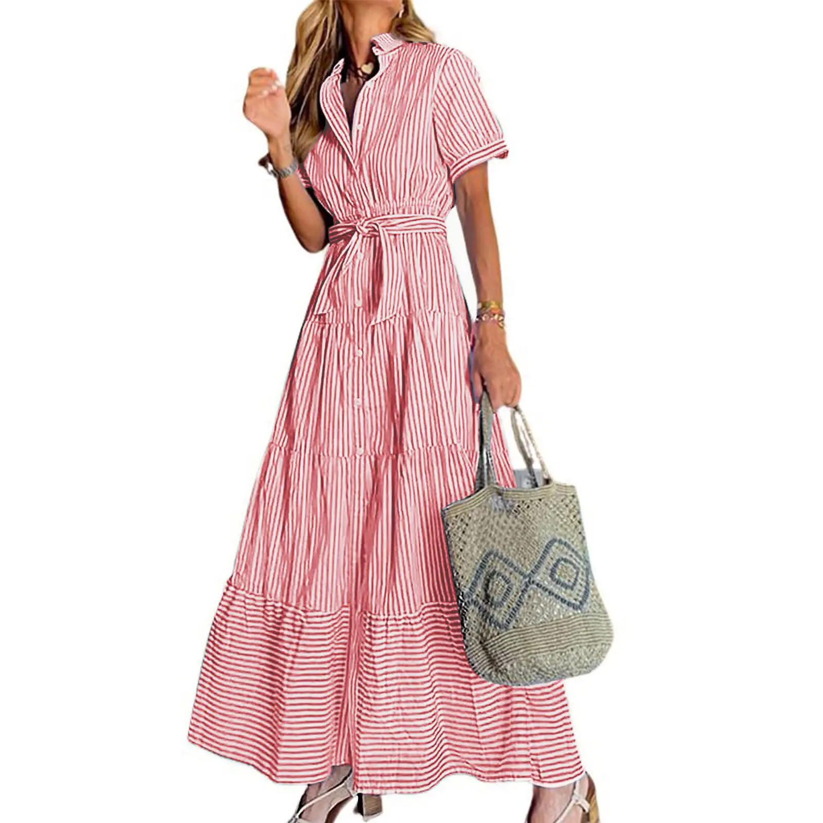 UTCOCO women's summer striped dress with tie waist ruffles long casual Shortsleeve Womenswear shirt dress - TikTok Shop UTCOCO women's summer striped dress with tie waist ruffles long casual Shortsleeve Womenswear shirt dress - TikTok Shop