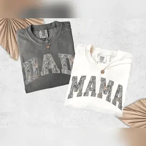 Camo Mama Dad Shirt Family Matching T-Shirts Hunting Camo Graphic Tee Rustic Outdoor Unisex Cotton Top Smooth Wear Tee Relax Cotton T-Shirt