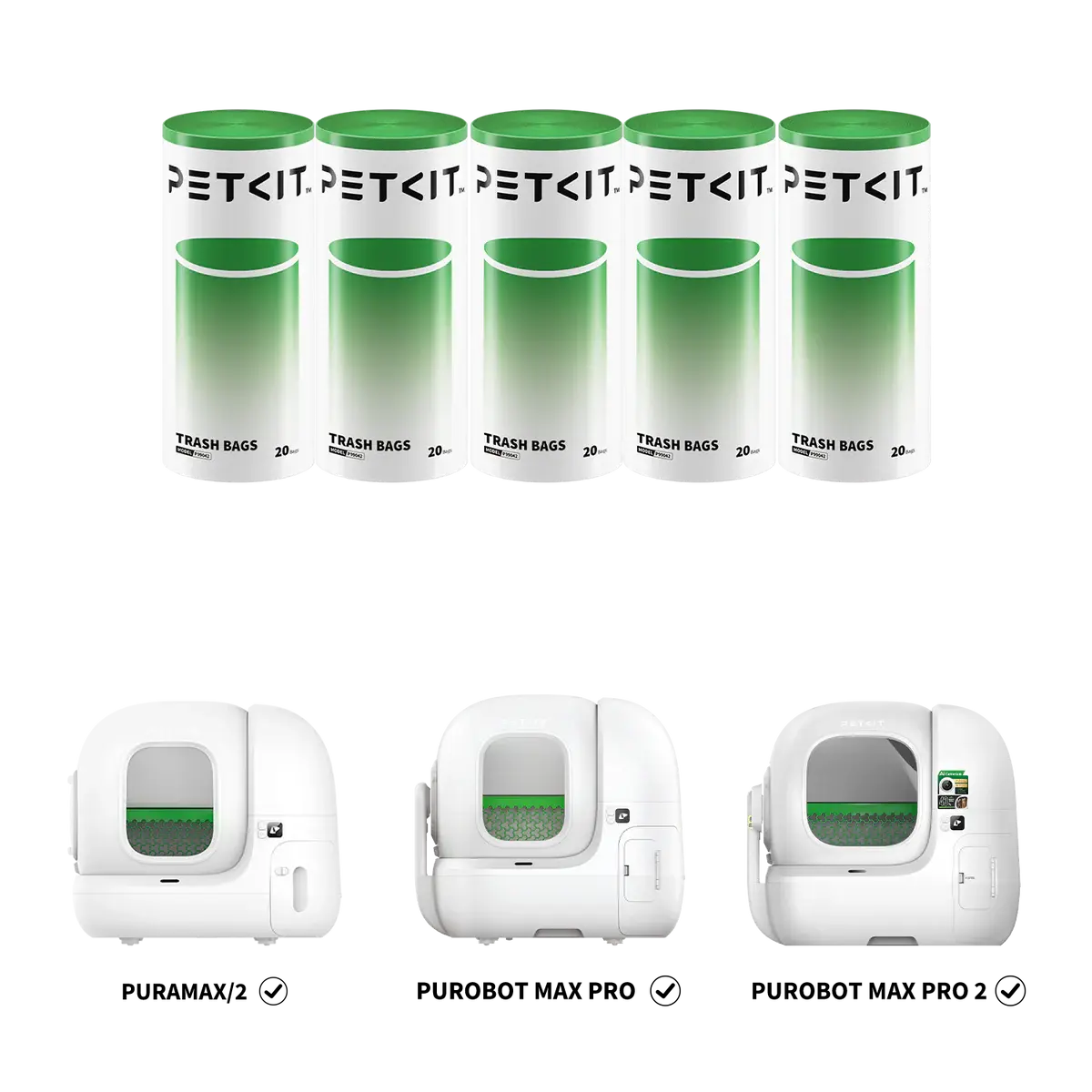 PETKIT Replacement Trash Bag Waste Bag for PuraMax 2/PUROBOT Max Pro Automatic Cat Litter Box-5 Rolls (5 Roll(90 count))