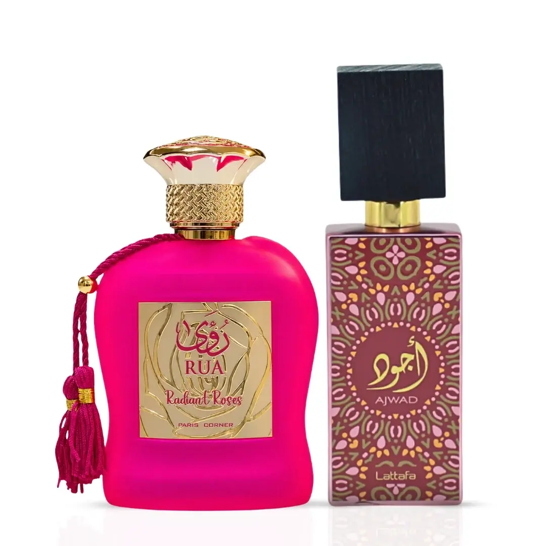 Rua Radiant Roses Eau de Parfum Spray 100ml (3.4 oz) by Paris Corner & Ajwad Pink to Pink EDP 60ML (2.04 OZ) by Lattafa (Bundle)