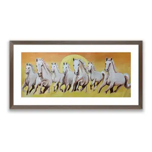 Seven White Horses Canvas Wall Art Handmade Sunrise Painting for Living Room Office Decor Photorealism 12x23.5 Inches Quality Canvas