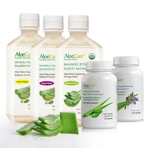AloeCure Organic Aloe Vera Juice & Aloe Capsules - 5 Pack - Grape, Natural, Lemon Flavor Juice, Aloe Capsules, VeraFlex