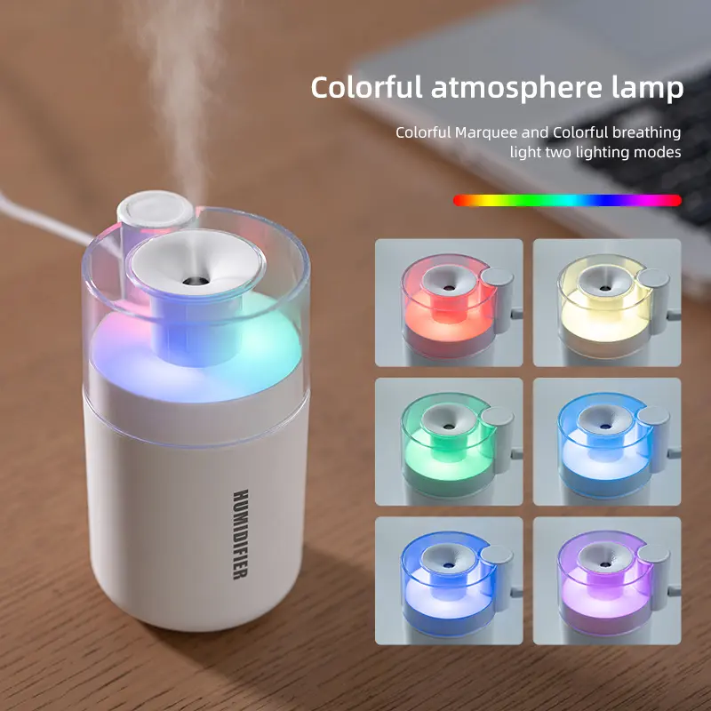 180mL Portable Mini Water Mist Humidifier, USB-C Powered Small Personal Desktop Ultrasonic Humidifier with 2 Mist Modes, Ultra-Quiet, Colorful LED Night Light for Bedroom Office Home Travel Dorm