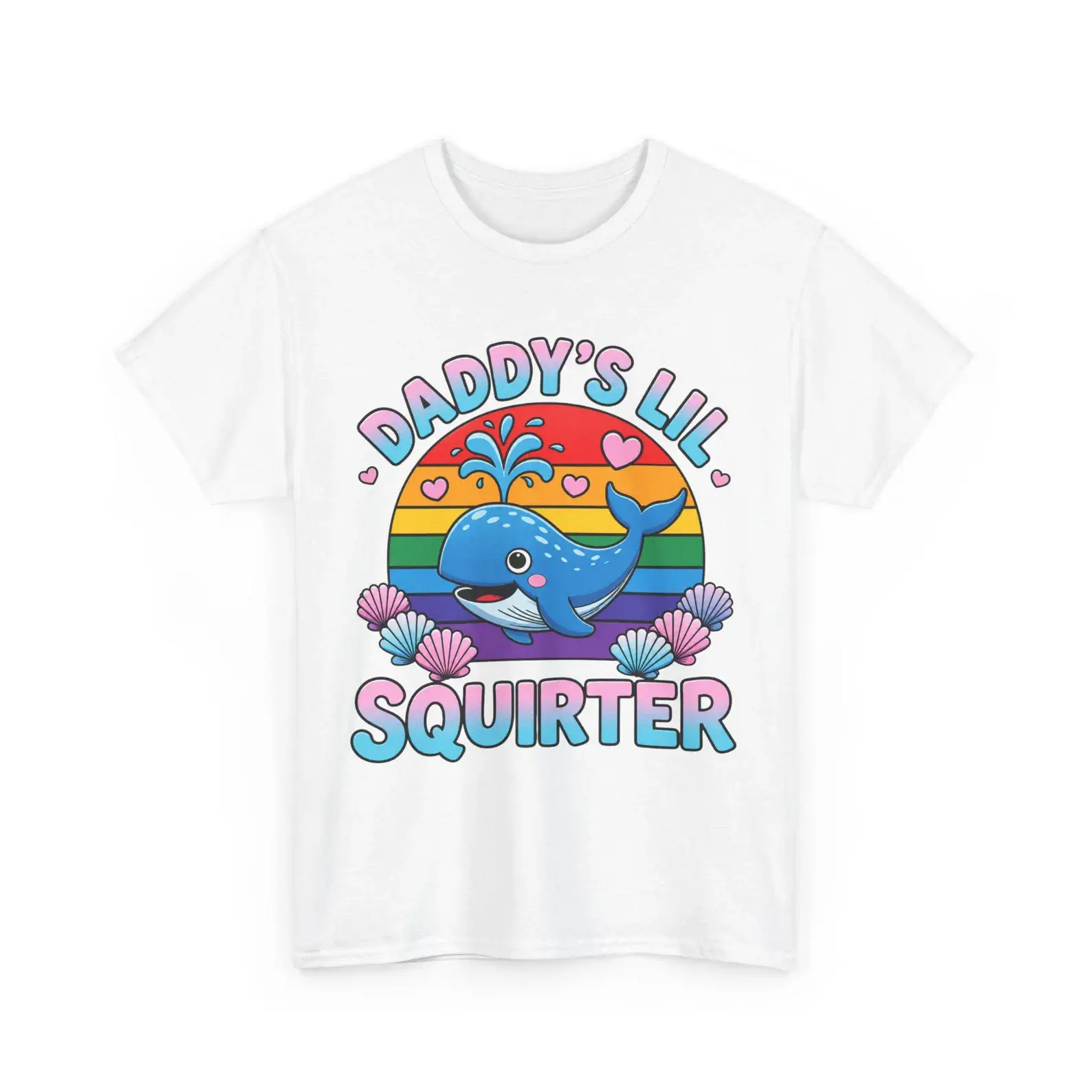 Blue Whale Rainbow Vintage T-Shirt Ocean Seashell Graphic Tee Casual Funny Short Sleeve Shirt