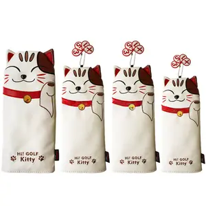 Lucky Cat Wooden Cover/Semicircle/Straight Putter Cover, Golf Accessories, Golf Club Cover Fairway Wood Head