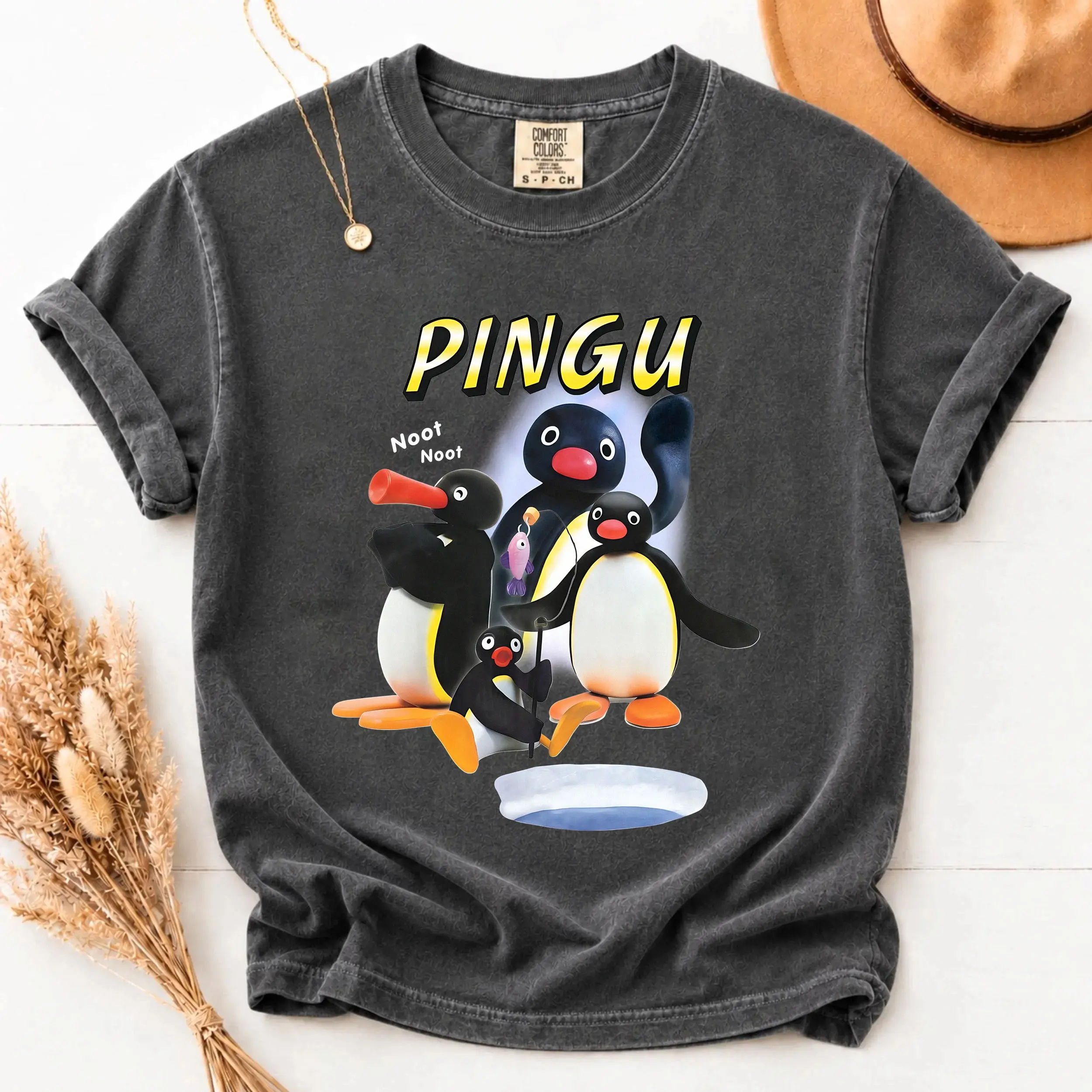 Comfort Colors Pingu Noot Black Y2k Graphic Tee, Penguin Character Catchphrase Noot Noot Cartoon Unisex T-Shirt - Perfect Gift for Fans