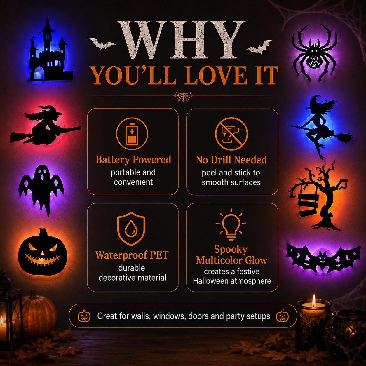 Halloween wall lights daytime and nighttime effect