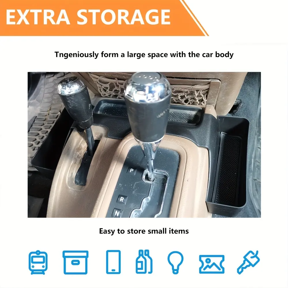 Suitable For The for JEEP for Wrangler JK JL 2012-2017 Center Console Side Storage Box - Shift Panel Organizer Tray, Durable ABS Plastic Transmission Storage Box With Adhesive, Diamond-free Internal Accessories, For Glove Box And Dashboard Organization