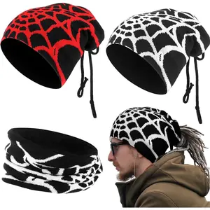 2 Pack Unisex Y2K Spider Web Dreadlock Beanie Hat Rasta Cap Winter Open Back Turban Dread Hair Wraps for Men and Women